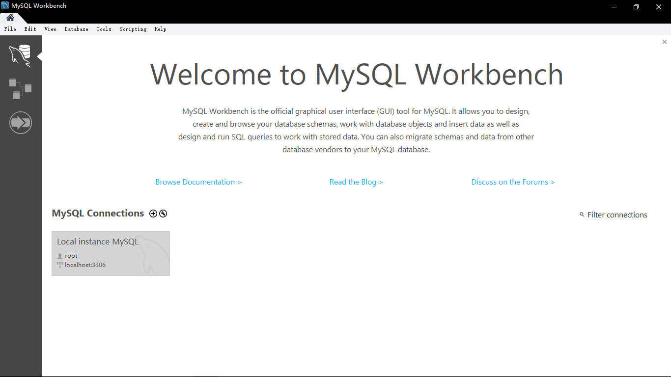 MySQL Workbench home page
